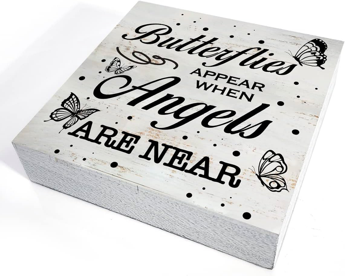 Rustic Religious Sympathy Quote Wood Box Sign Butterflies Appear When Angels Are