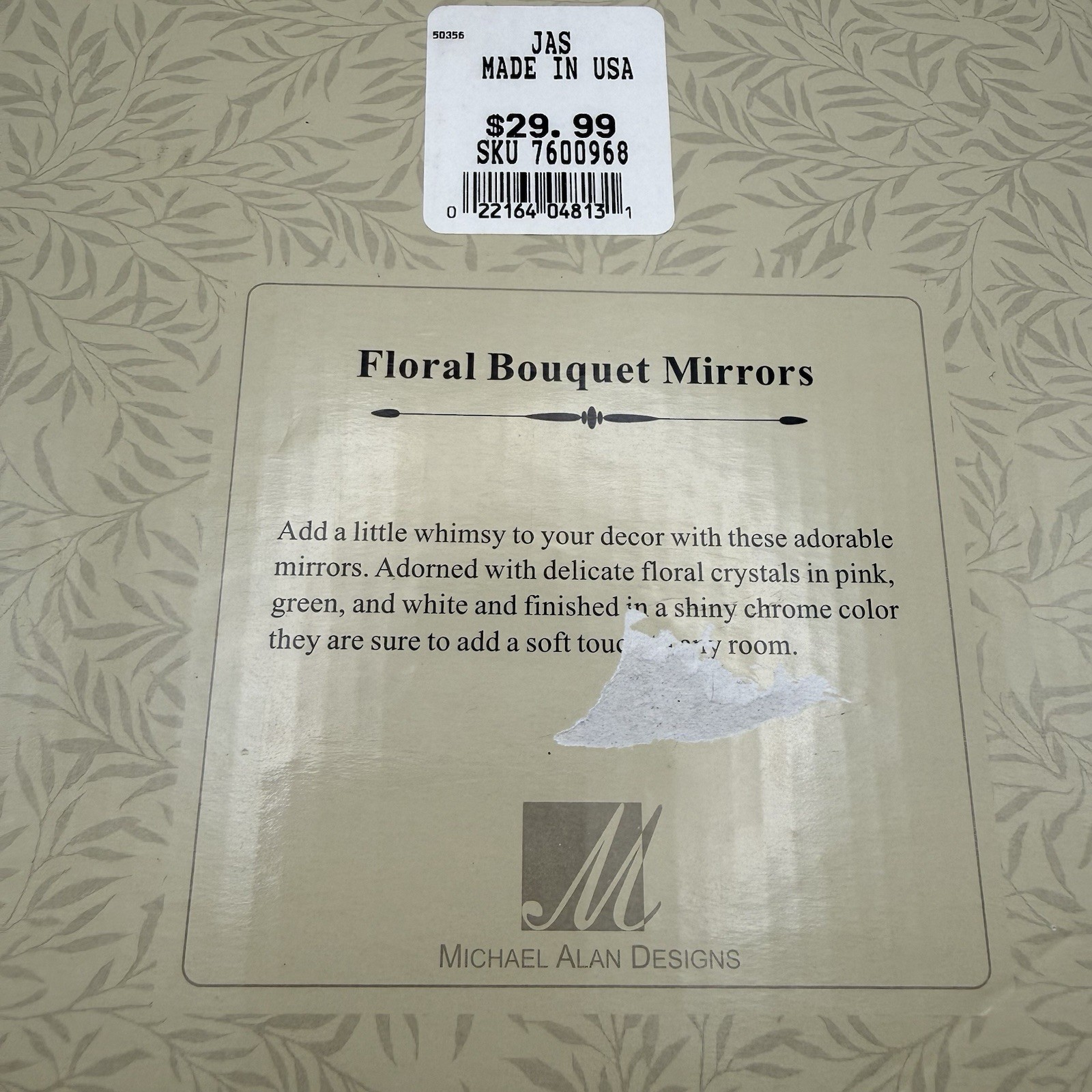 Vtg Mirror Medium Silver Tone Flowers Michael Alan designs floral bouquet 2004
