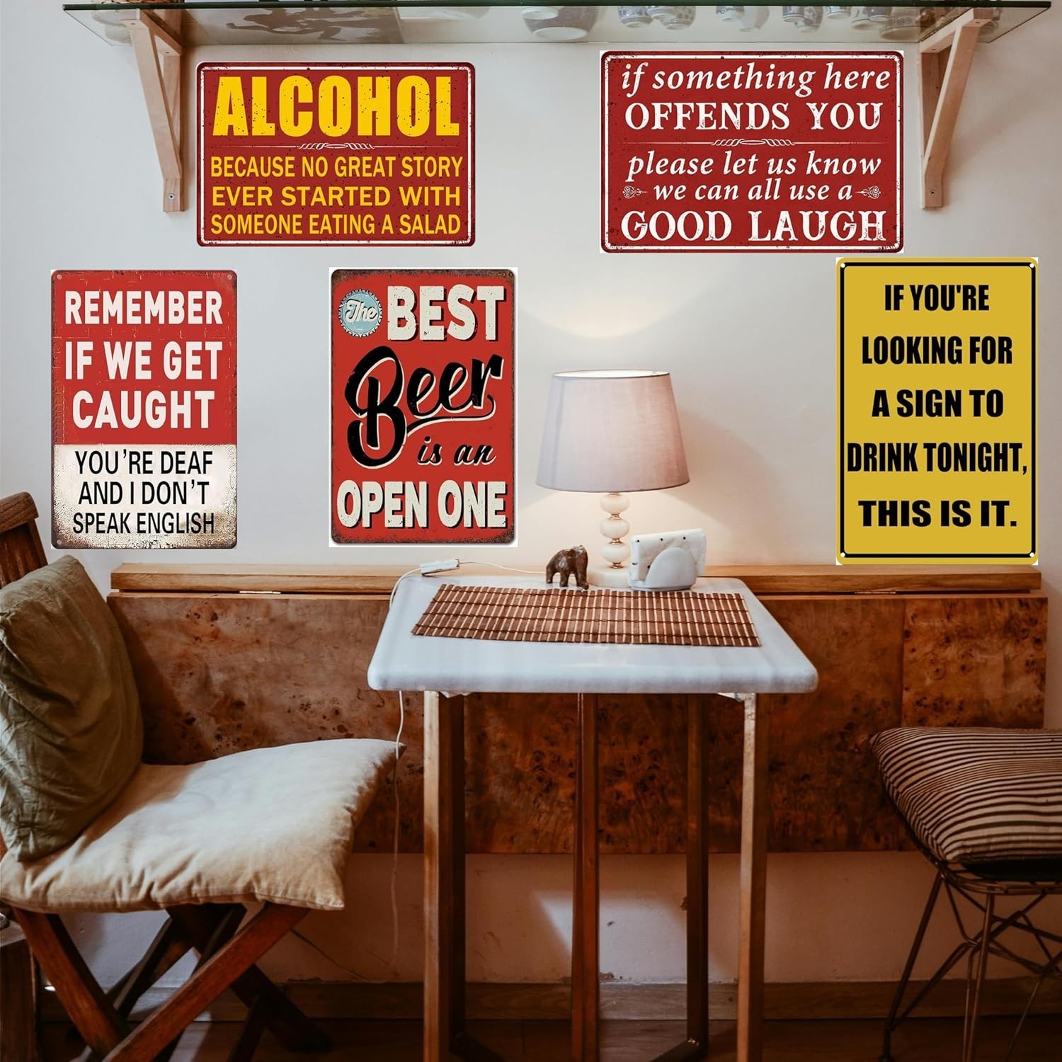 Colorful Rectangular Metal Tin Signs – Set of 5