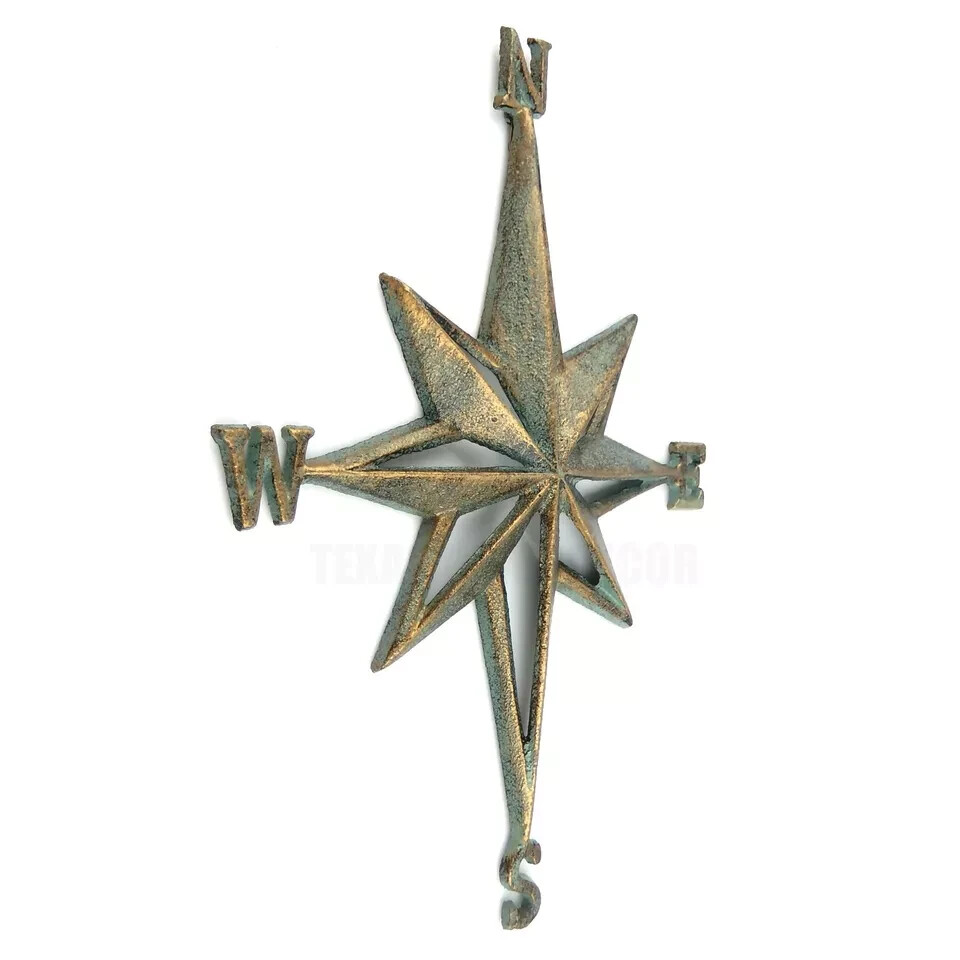 Changes In Latitudes Vintage Patina Wall Rose Compass Nautical 14″ North So Ea W
