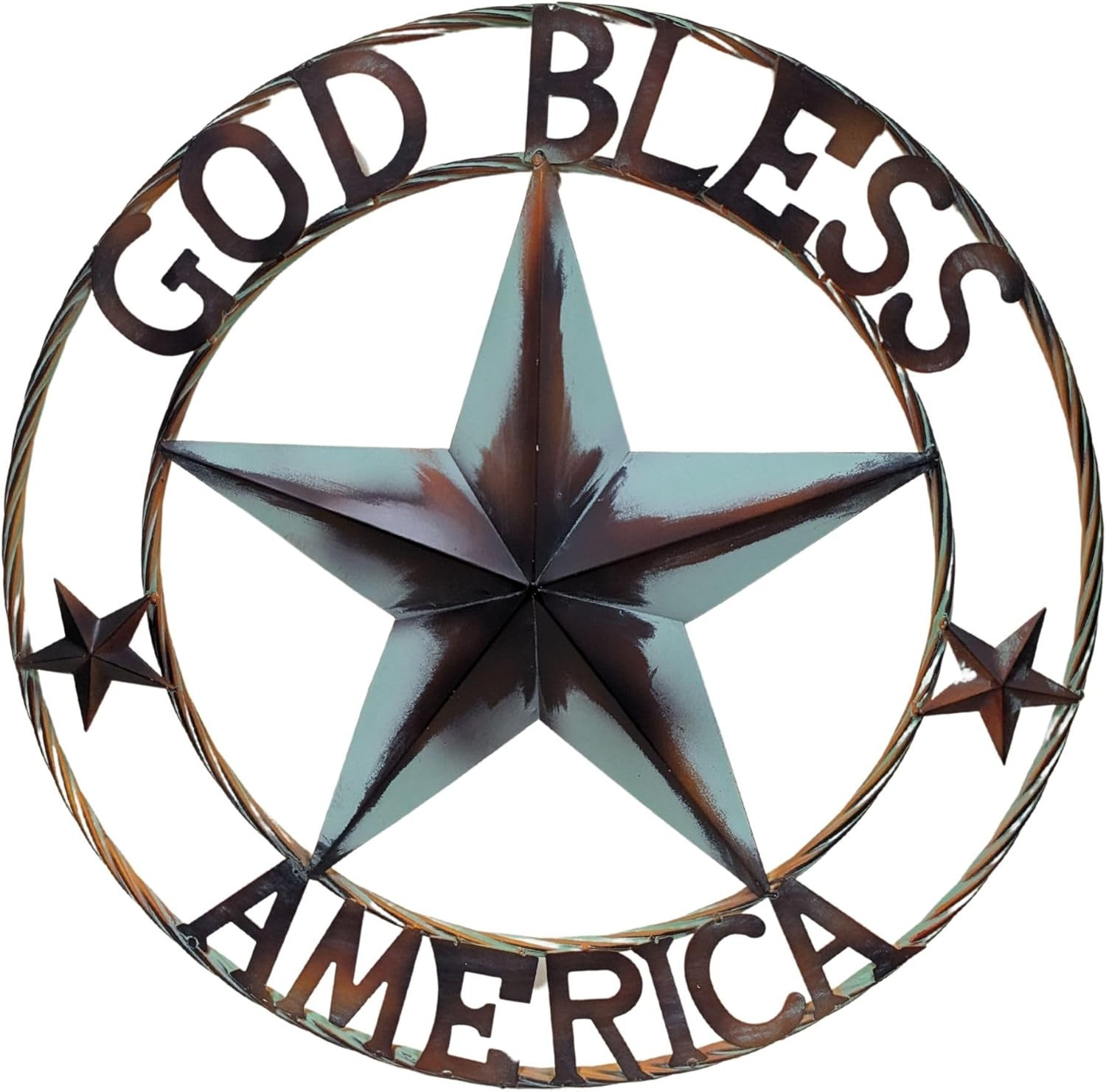 2-Tone Rust Patina Metal Star Outdoor 24 In. Circle with God Bless America for W