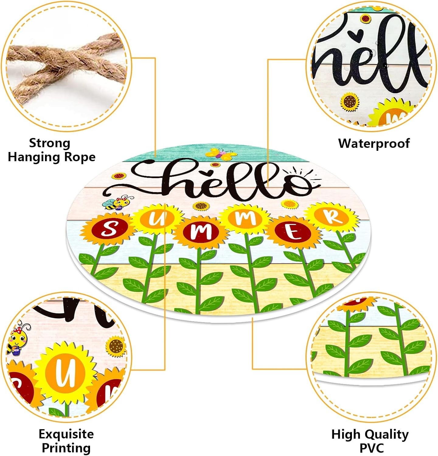 Farmhouse Sunflower Hello Summer Sign – Lightweight 11.5″ Front Door Decor