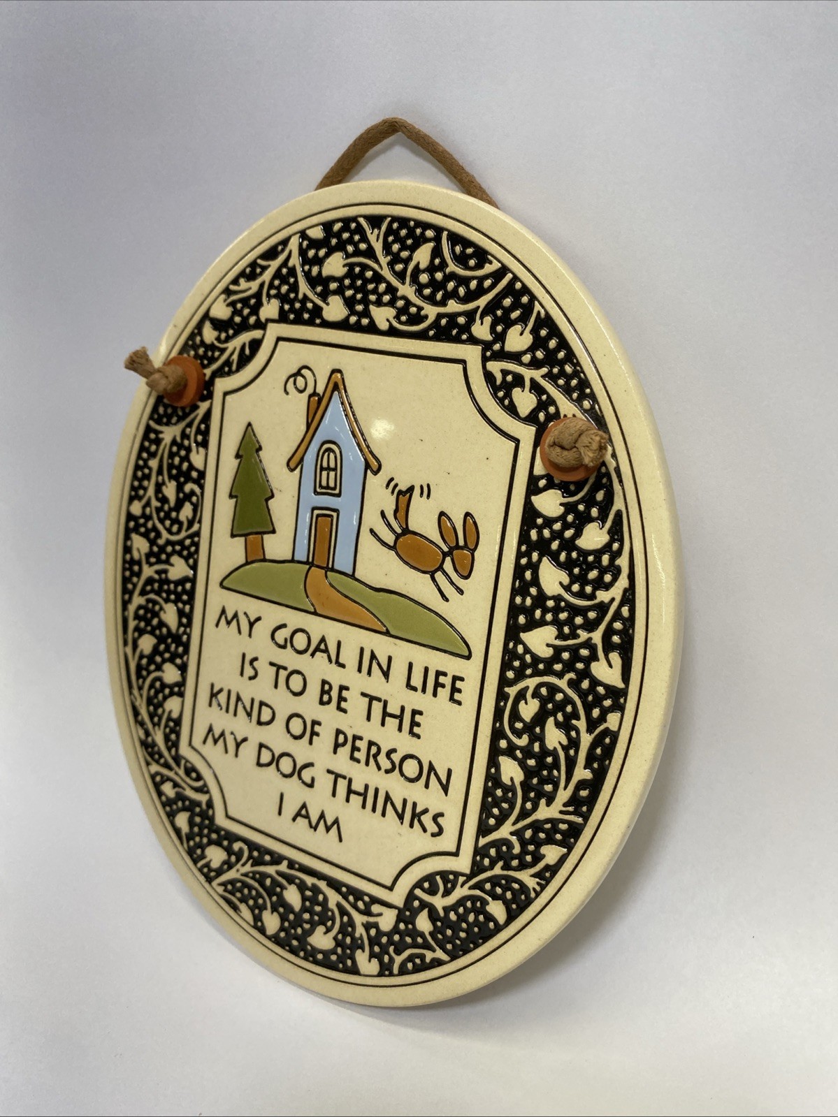 Vintage 1993 Dog Person Ceramic Wall Plaque Spooner Creek Designs Oval