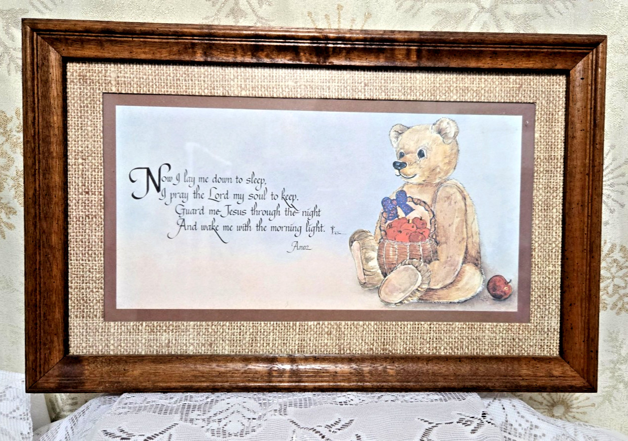Vintage Teddy Bear Prayer Wall Art Framed “Now I Lay Me Down to Sleep”
