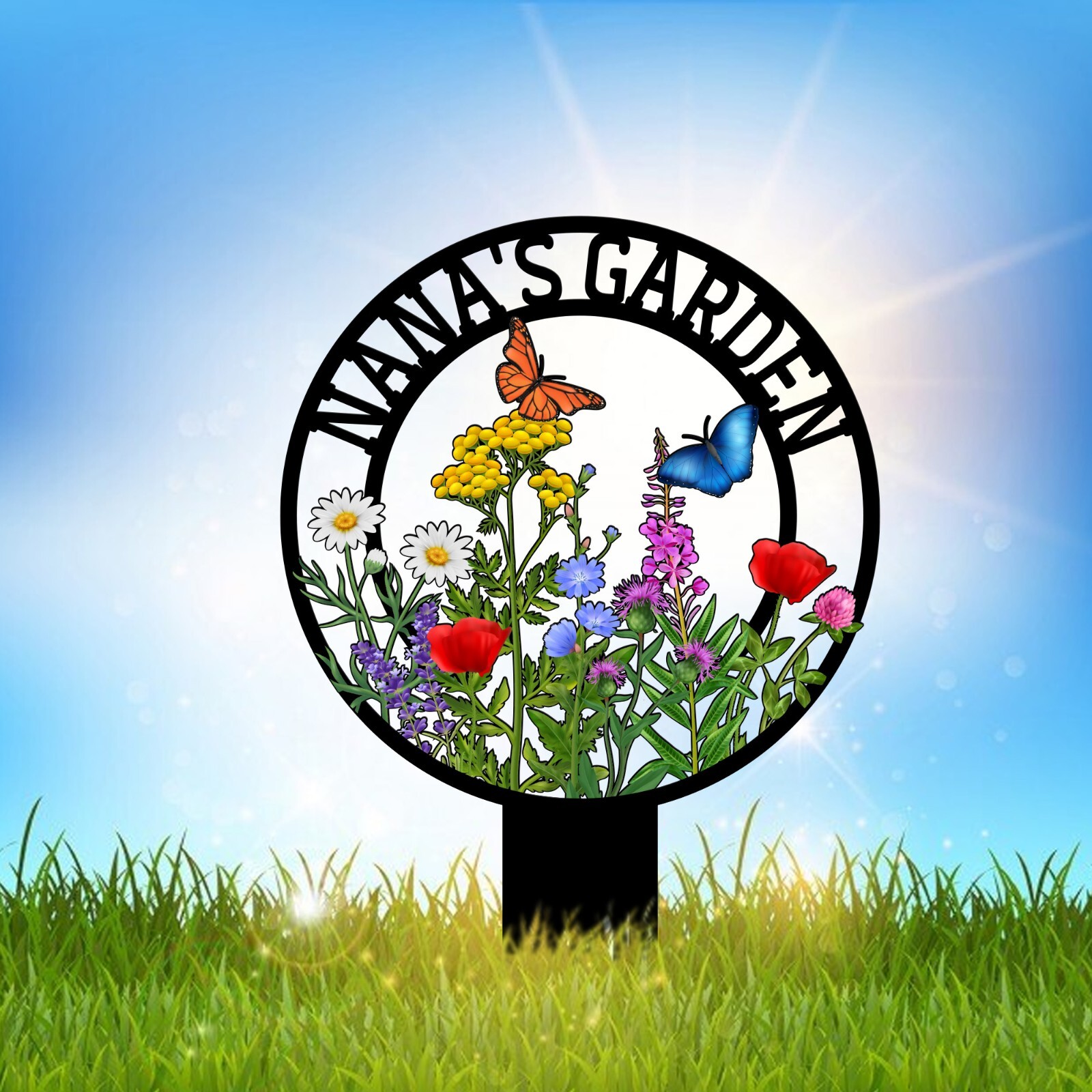 Garden Metal Sign With Stakes, Custom Garden Name Sign, Garden Flower Sign