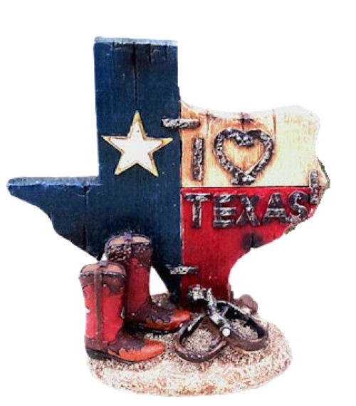 I Love Texas Boots & Spurs Desktop 5×4 1/2x2in Rustic New Decor Polyresin