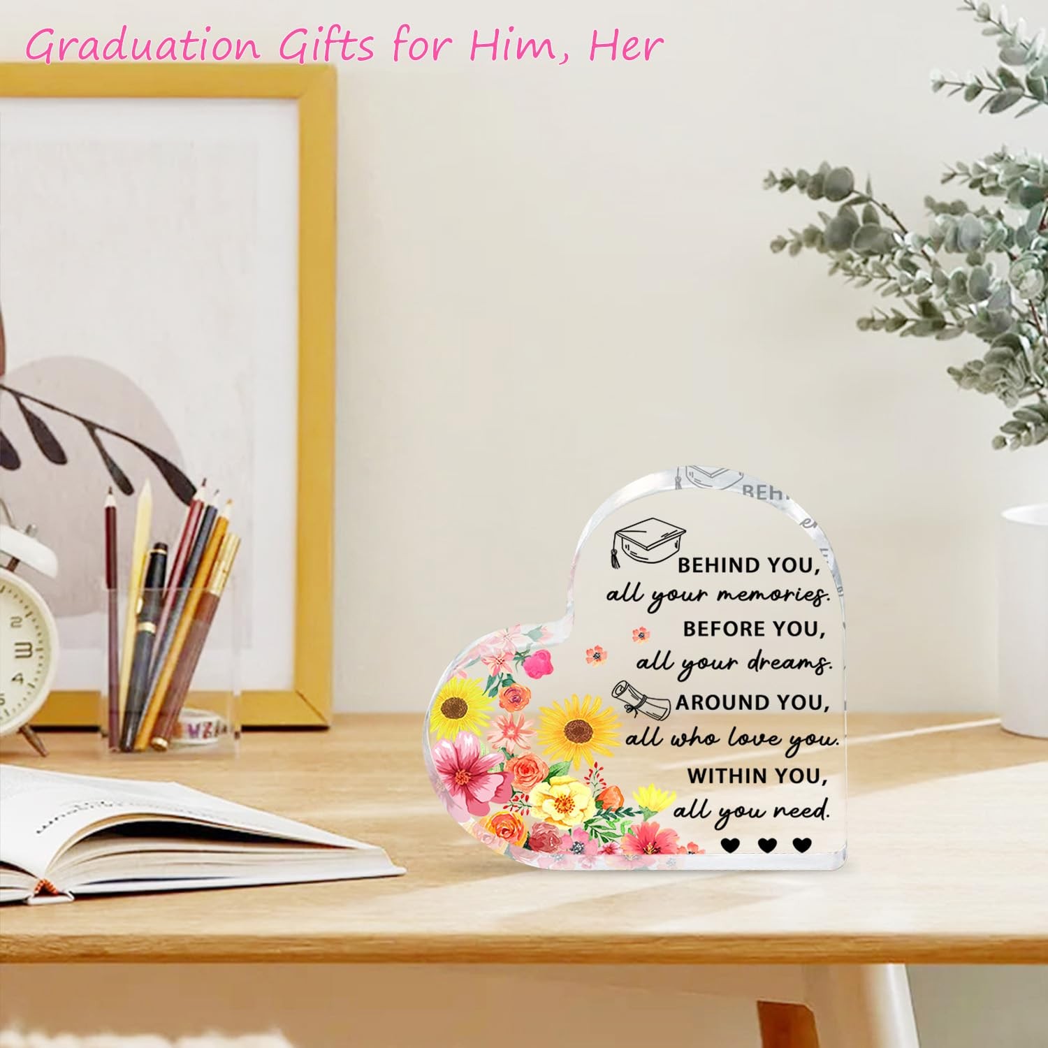 Graduation Gift for Her Him, 2026 Graduation Decorations – Engraved Acrylic Hear