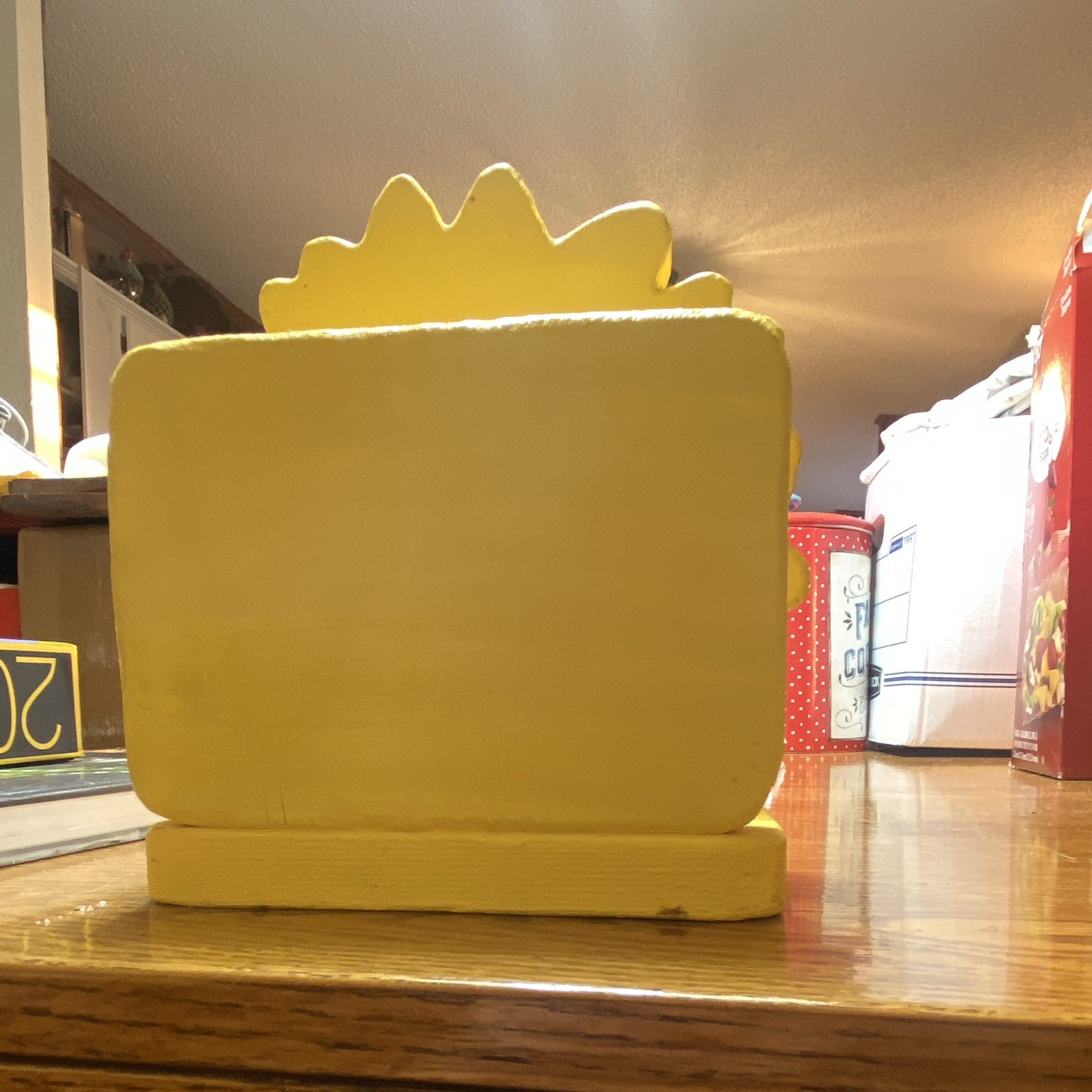 90’s Yellow Painted Wood smiling sunflower napkin holder