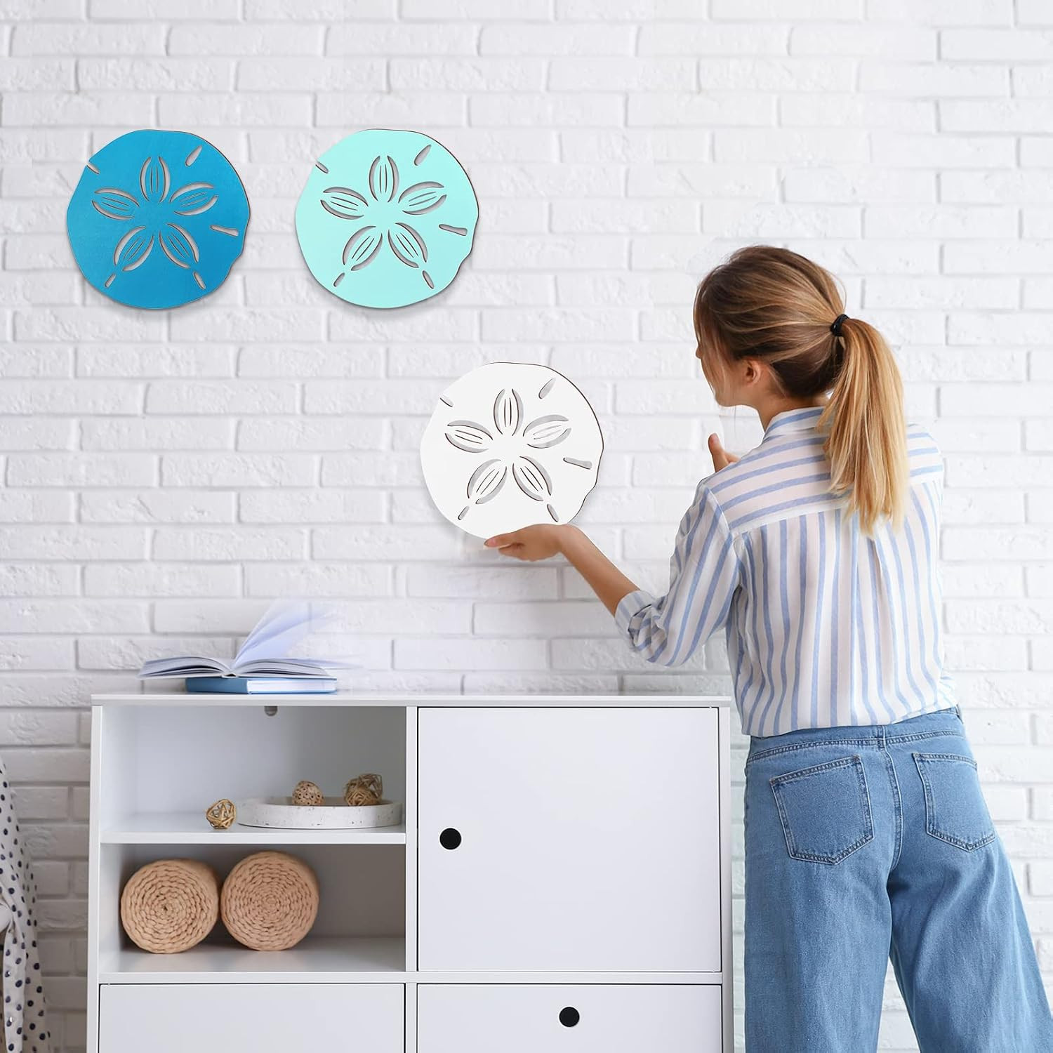 Jetec 3 Pcs Sand Dollar Wall Decor Summer Coastal Bathroom Wall Decor Art Beach