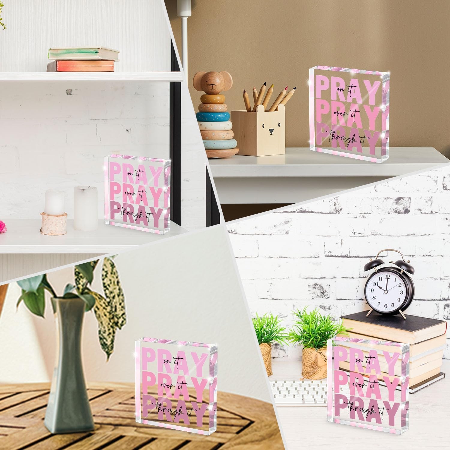 Pink Inspirational Decor Pray Over It Bible Verse Wall Art Christian Gifts, 4x 4
