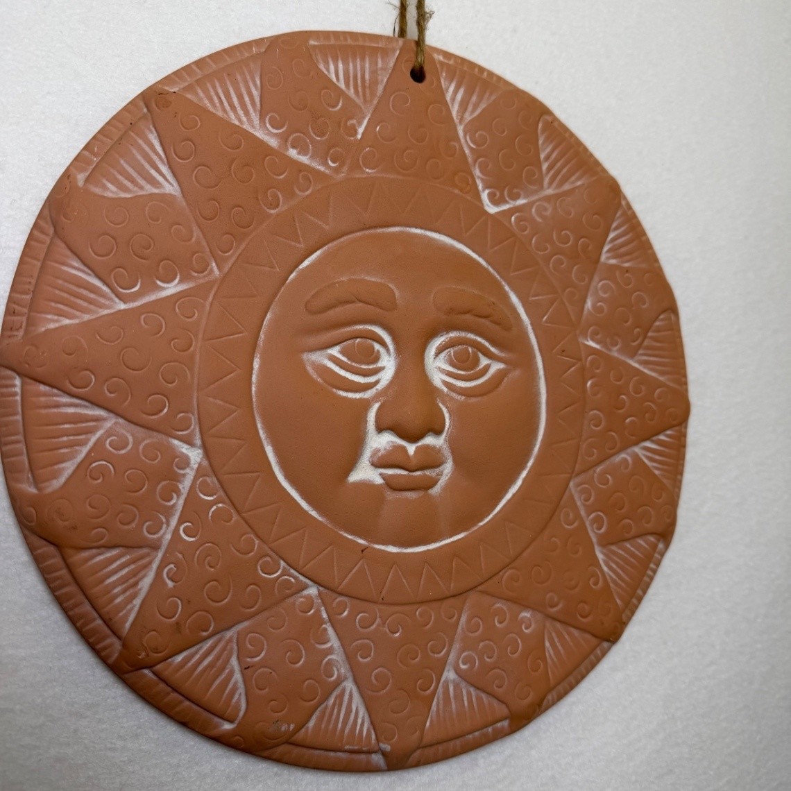 Terracotta Celestial Sun Face Wall Hanging Plaque Clay Ceramic Wall Decor