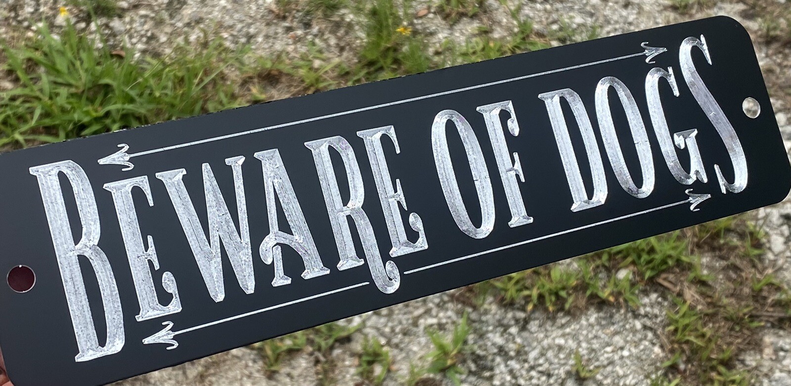 Engraved Beware Of Dogs Diamond Etched Aluminum Metal 12×3 Dog Warning Sign
