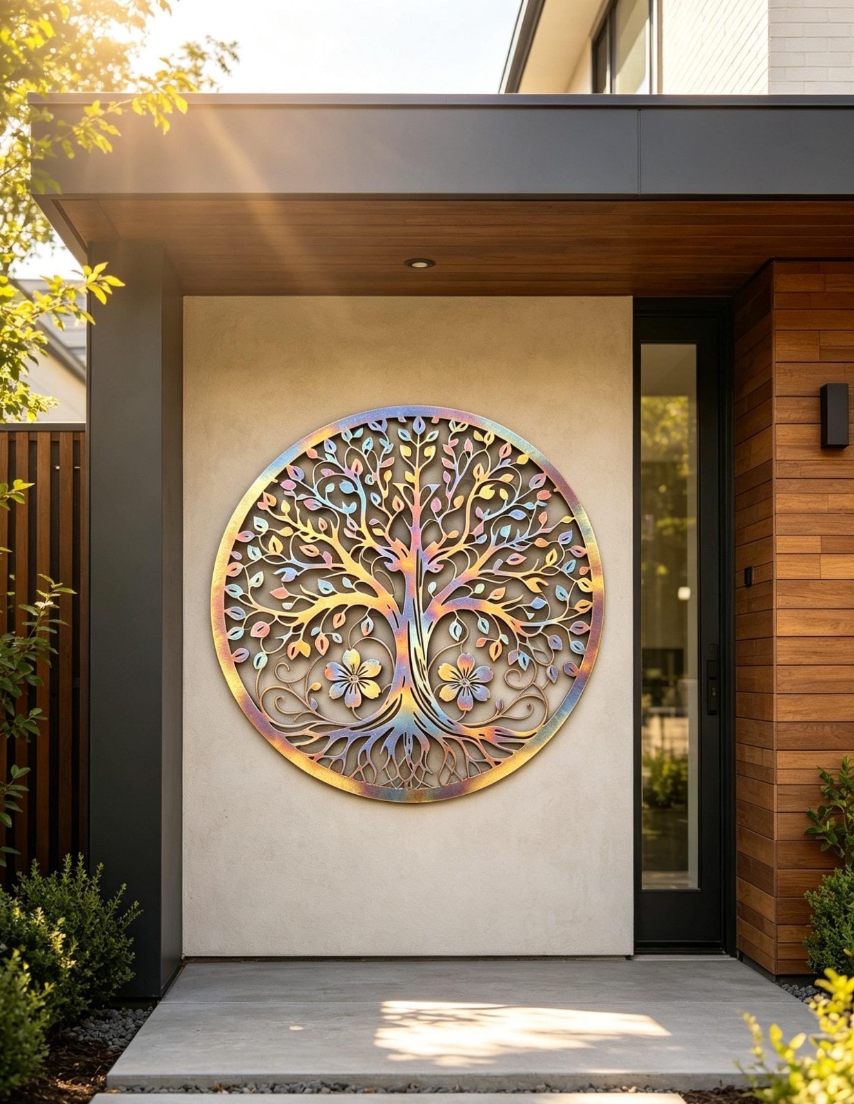 Big Tree With Flower, Metal Tree of Life, Zen Metal Wall Decor,Torched Metal Art