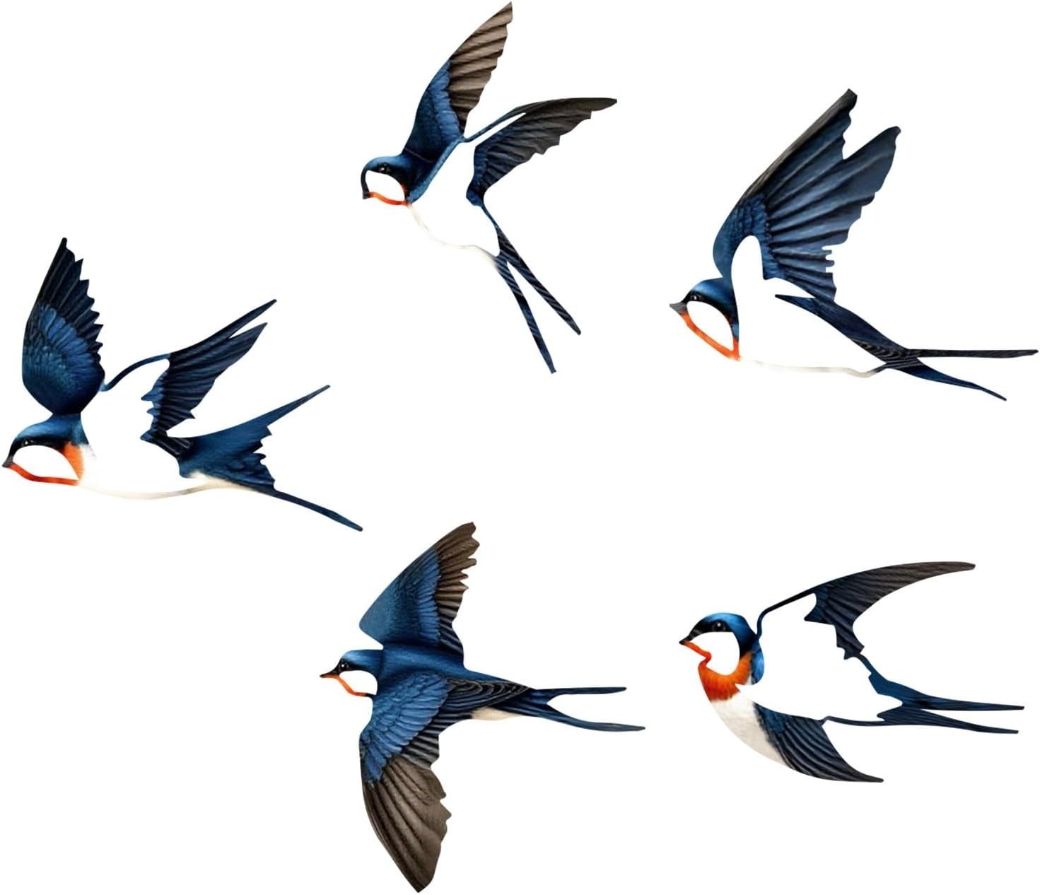5 Pcs Metal Birds Wall Decor, Vintage colors Birds Metal Wall Art Outdoor Han…