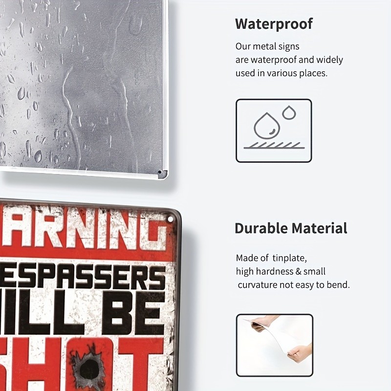 8*8 Inches Warning Poster No Trespassing Metal Poster Warning Tin Metal Signs