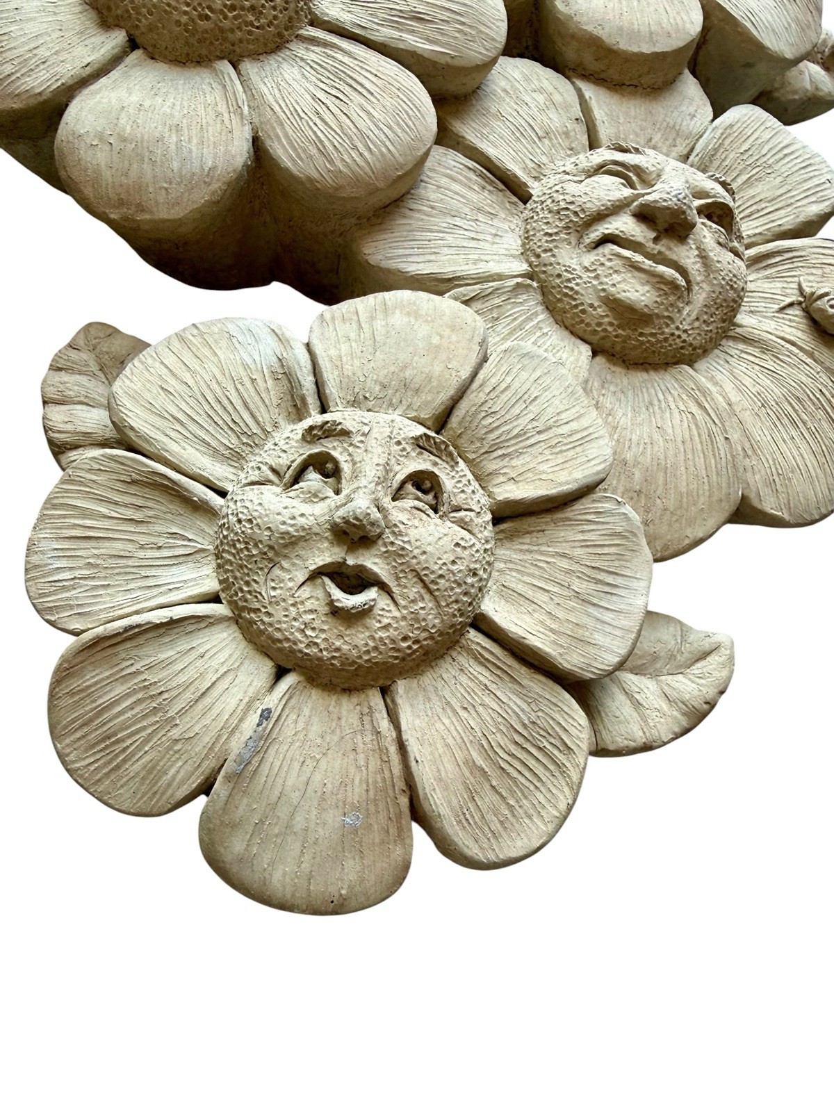 Carruth Studio Spring Quartet Flower Faces Relief Wall Plaque Stone 9″