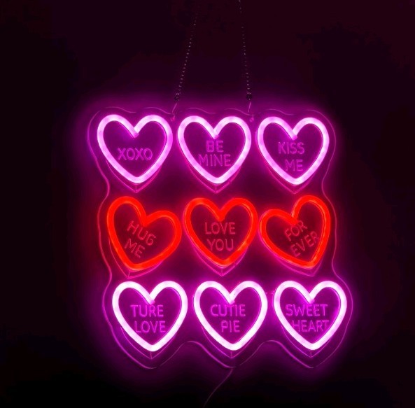 Neon Effect Wall Hanging Heart Sign Pink/Red “XOXO” “Be Mine” “Kiss Me”