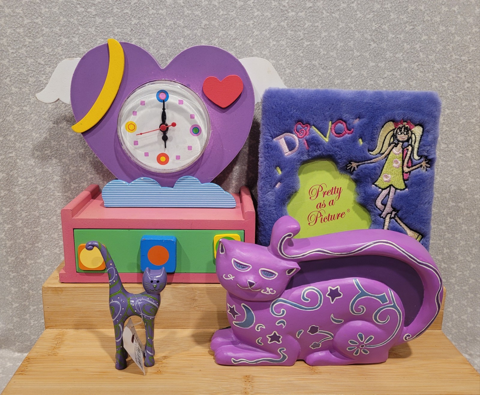 2000s Y2K Bombay Kids Cat Ring Holder Wall Hanger Angel Heart Clock Frame Lot