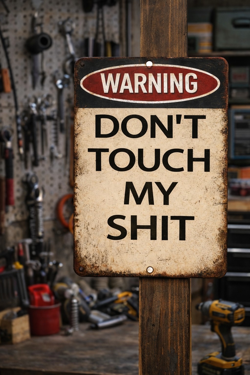 Warning Don’t Touch My Sh*t Sign Funny Garage Workshop Metal Sign Man Cave Shop
