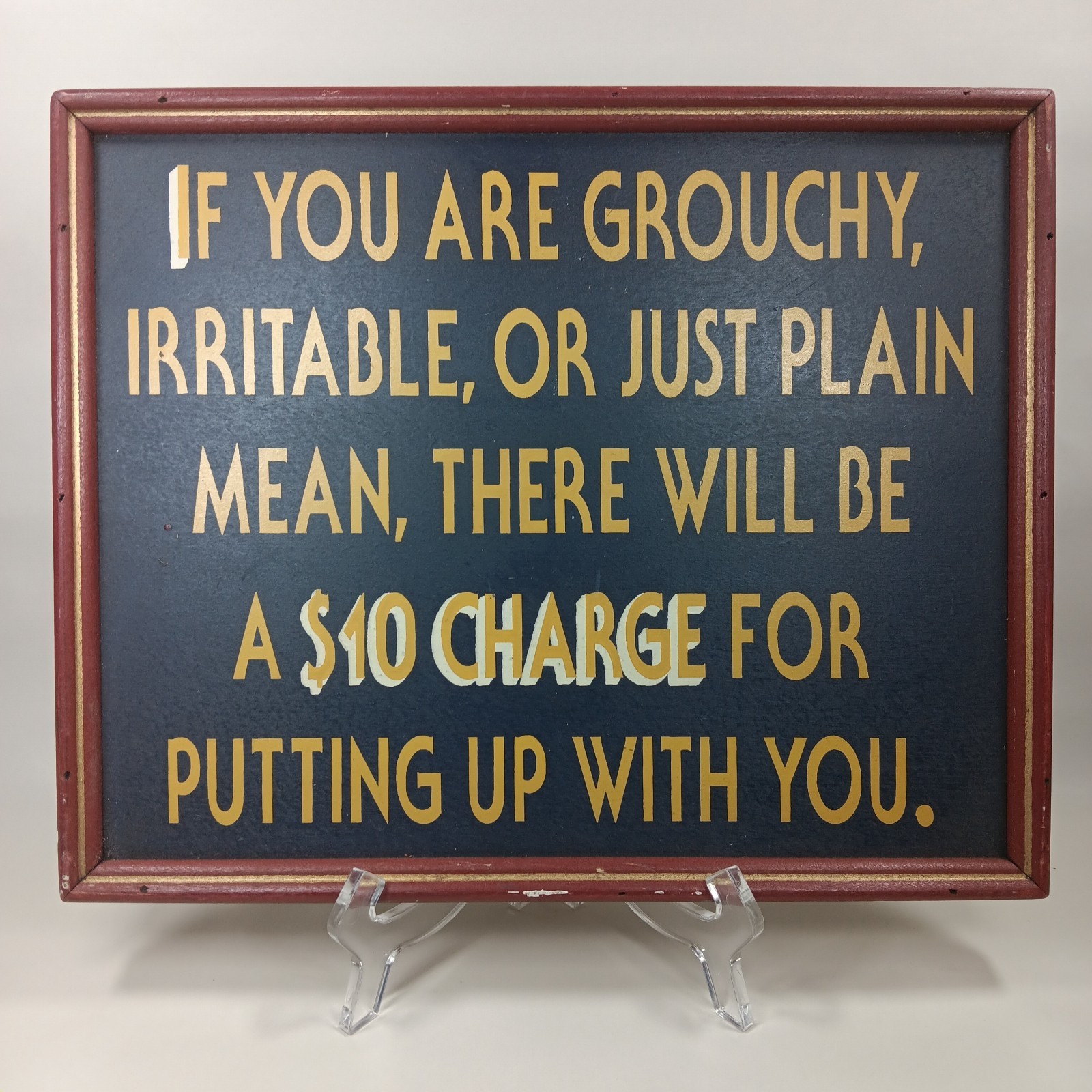 Funny Wall Sign, Large Vintage Wood Plaque, Grouchy Surcharge, Bar, Business