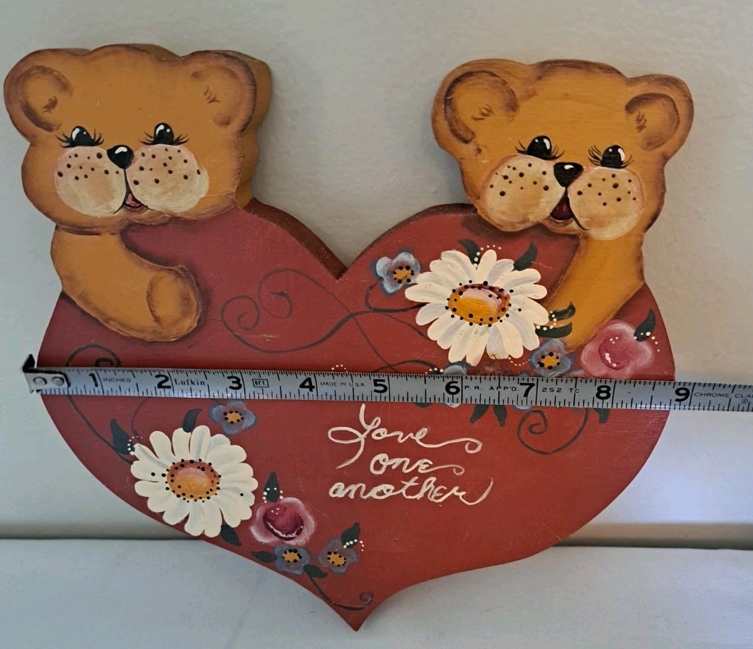 Love One Another Teddy Bear Wood Wall Decor Sign Cottage 90s 80s Vintage
