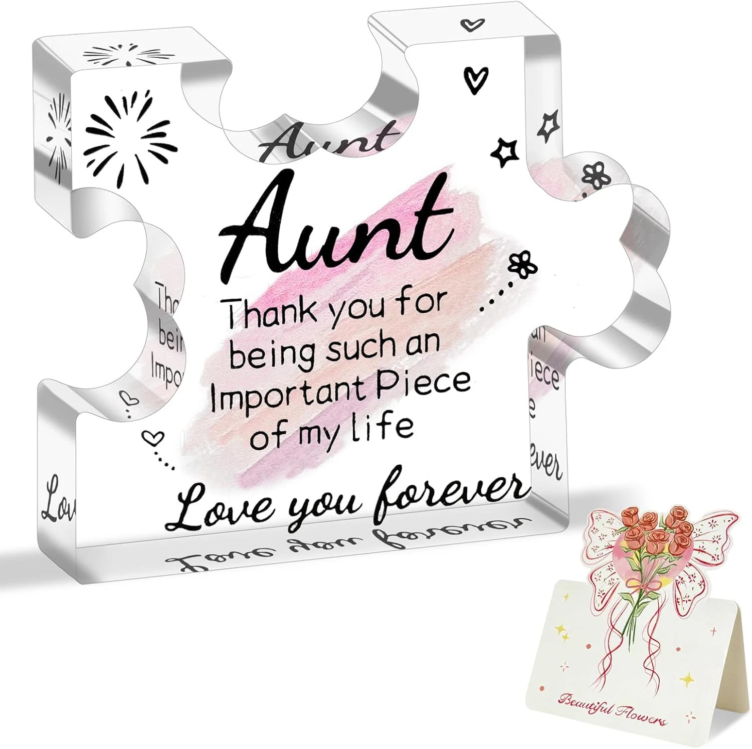 Aunt Gifts from Niece – Engraved Aunt Birthday Acrylic Puzzle Plaque- Shaped Pla