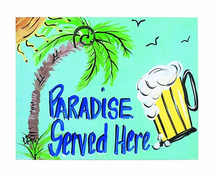 PARADISE SERVED HERE CANVAS SIGN 9″ x 11.5″ Pitcher of BEER TROPICAL BEACH DECOR