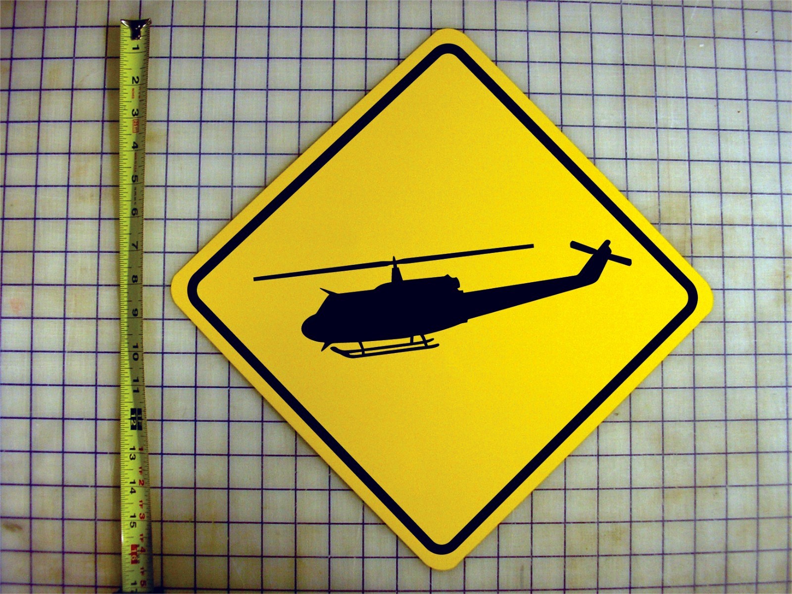 Bell Huey Helicopter Crossing Yellow Aluminum Sign