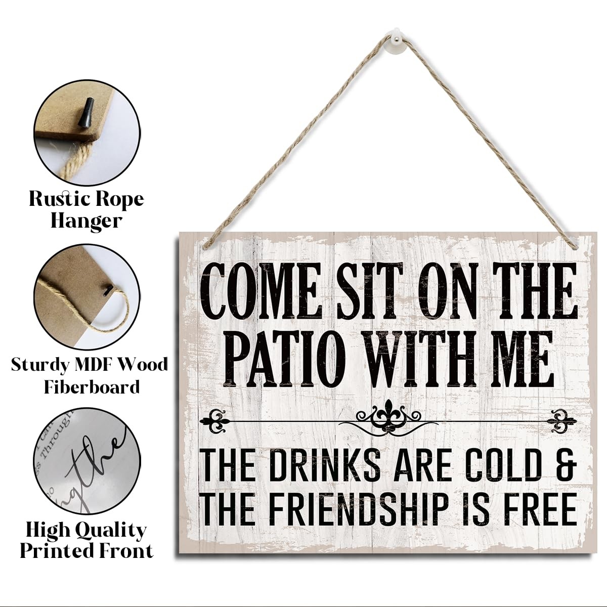 Patio Garden Decor, Come Sit on the Patio Sign, Rustic Hanging Wood Plaque Sign,