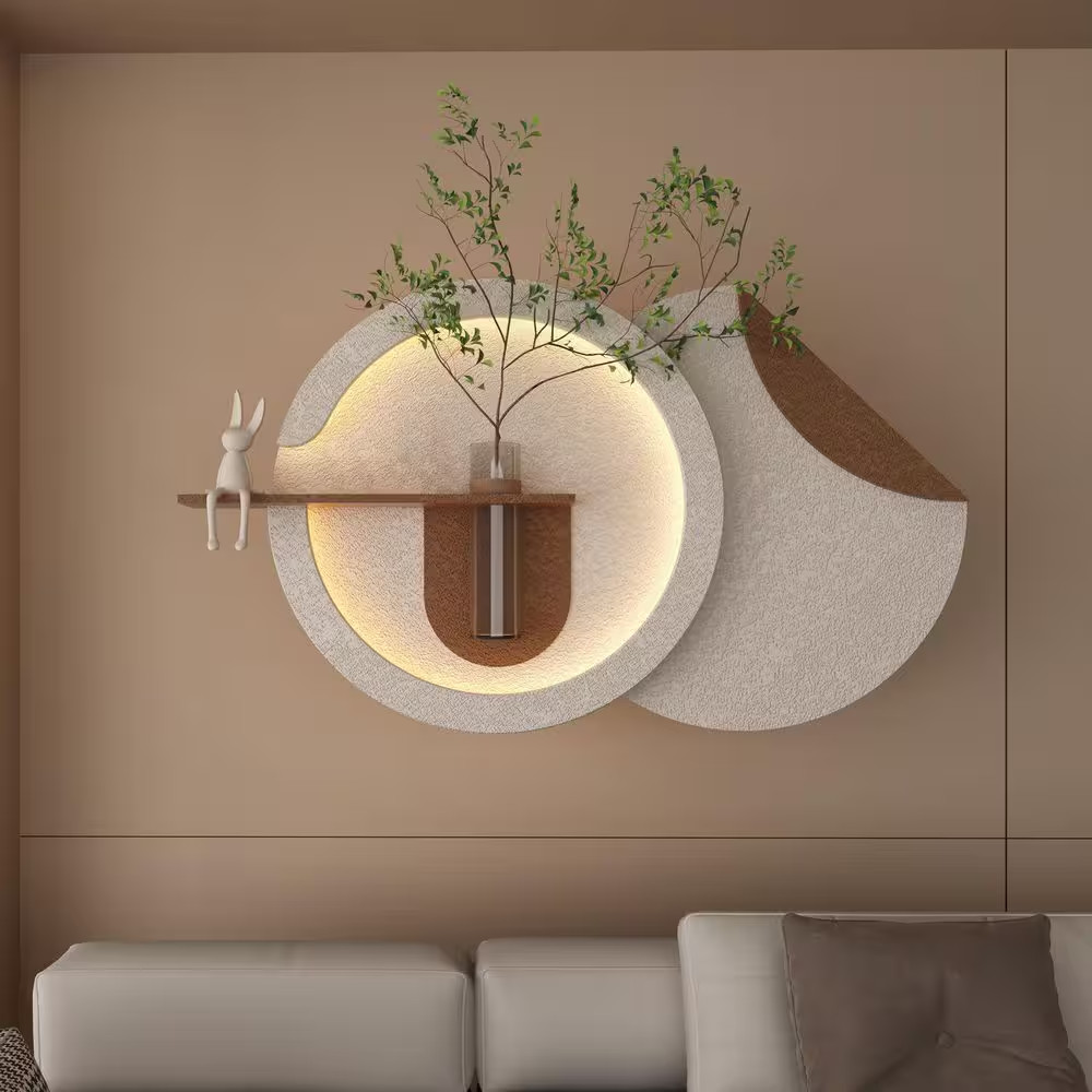24 In. X 41 In. Light Coffee 3D Art Sculpture Wall Decor with Simulated Greenery