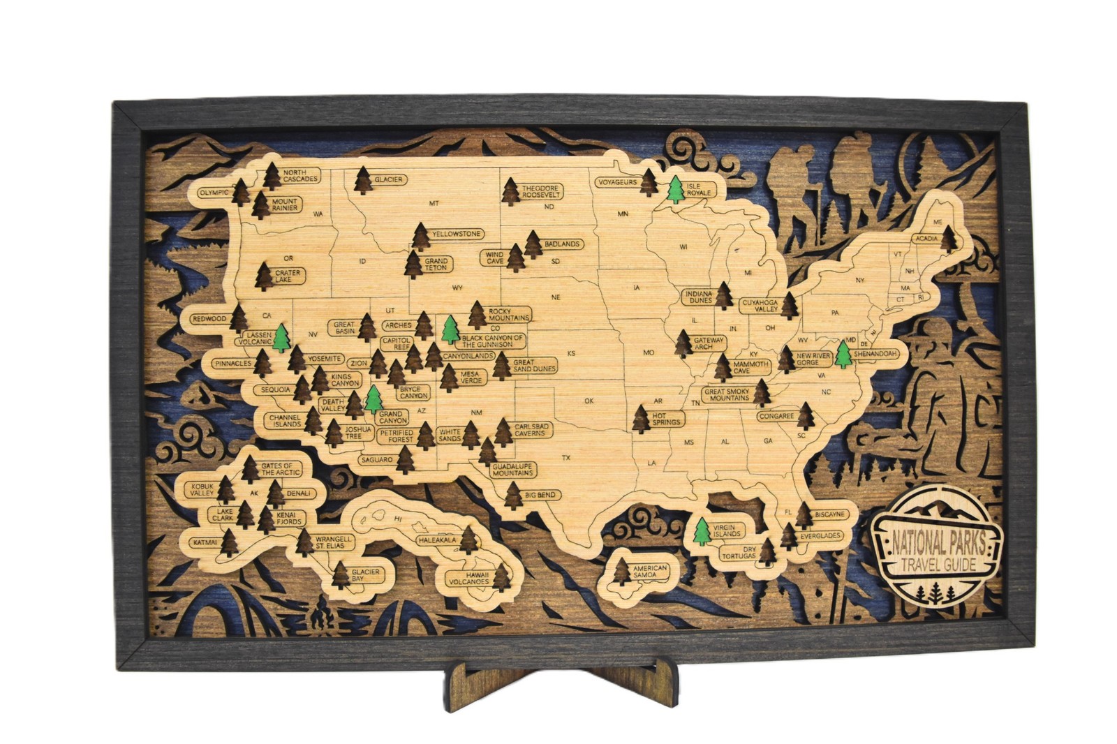 Handmade Wood National Parks Travel Map