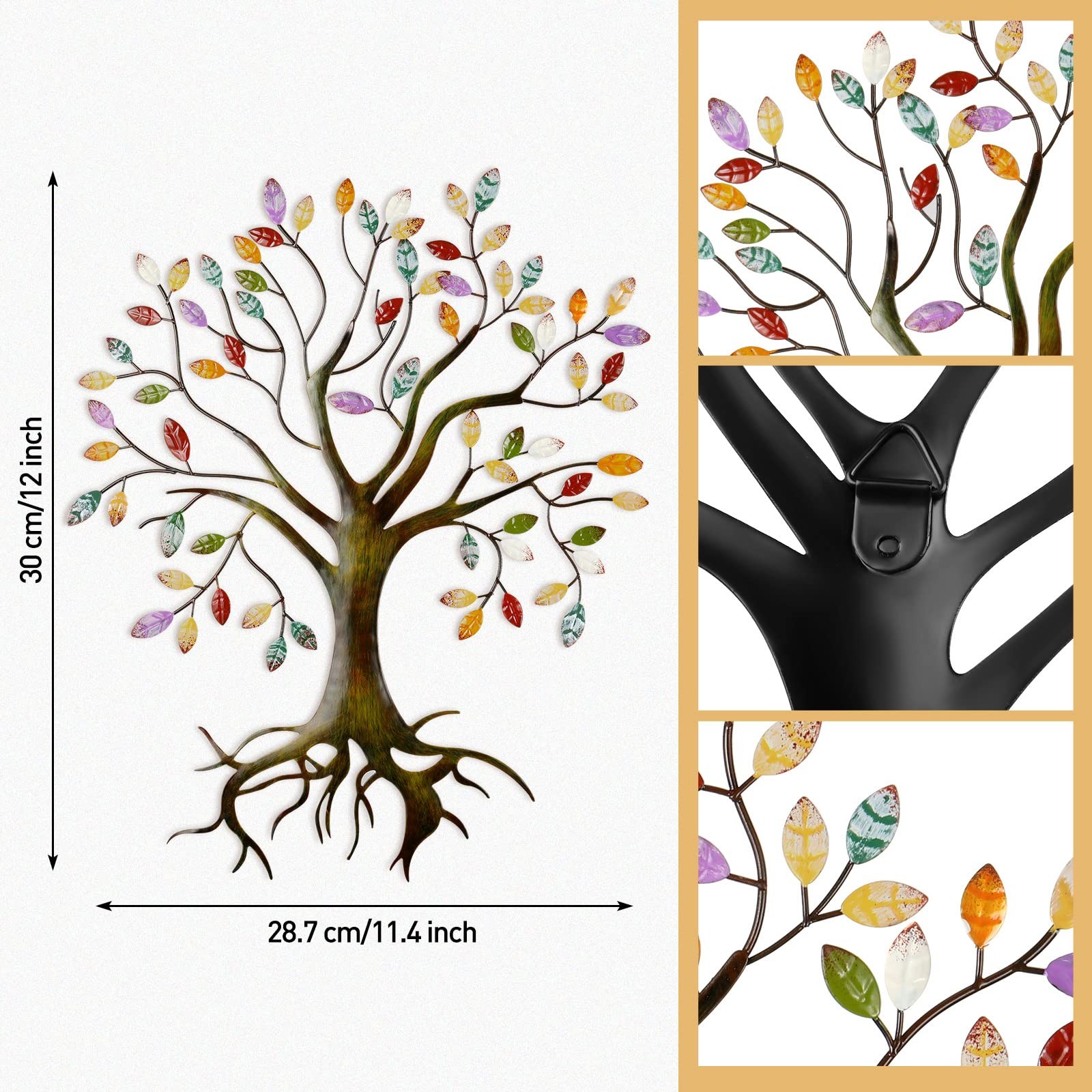 Metal Tree Wall Sculpture Gold Tree Home Decoration Multi Colored Leaf Art Ha…