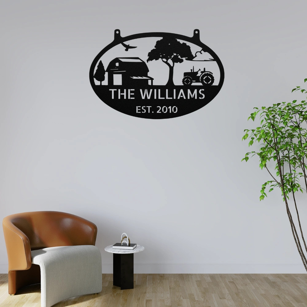 Personalized Farmhouse Metal Sign Custom Tractor Barn Wall Decor Outdoor