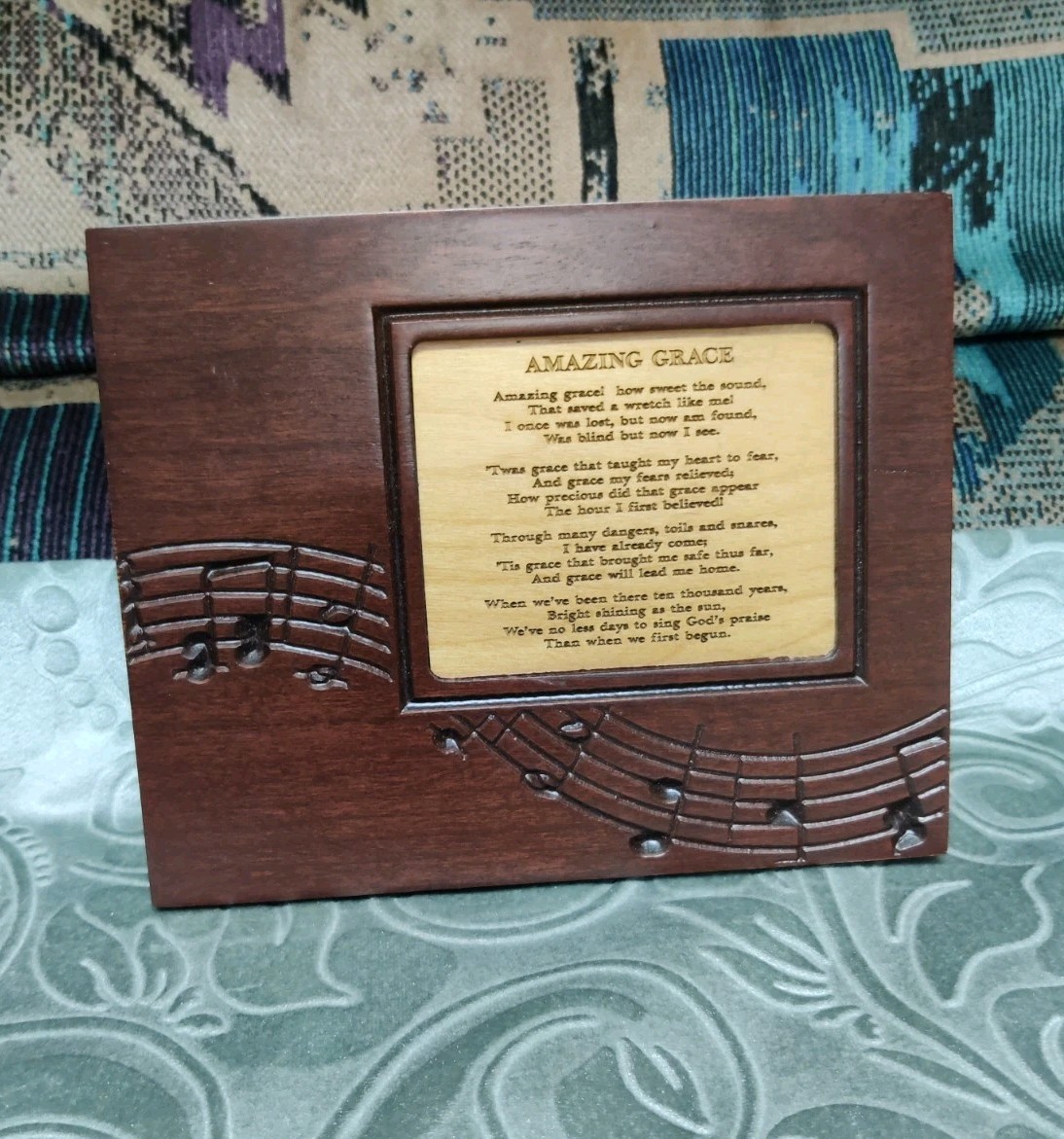 Amazing Grace Hymn Solid Wood Plaque P. Graham Dunn Cherry Wood Amish Handmade