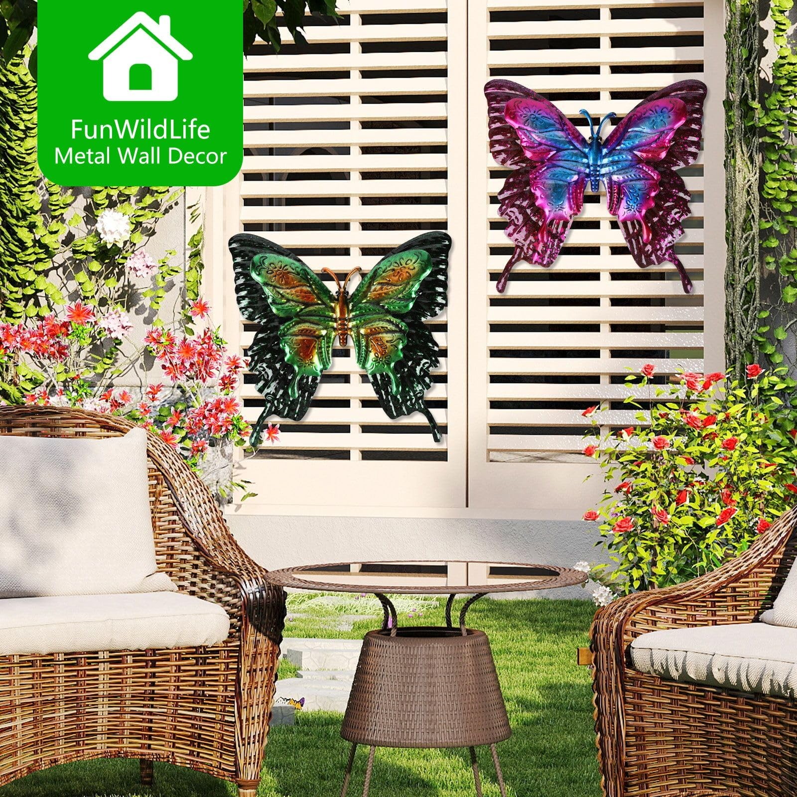 Metal Butterfly Wall Decor – 2 Pack 11.4″ Outdoor Fence Wall Art Decor, Large…