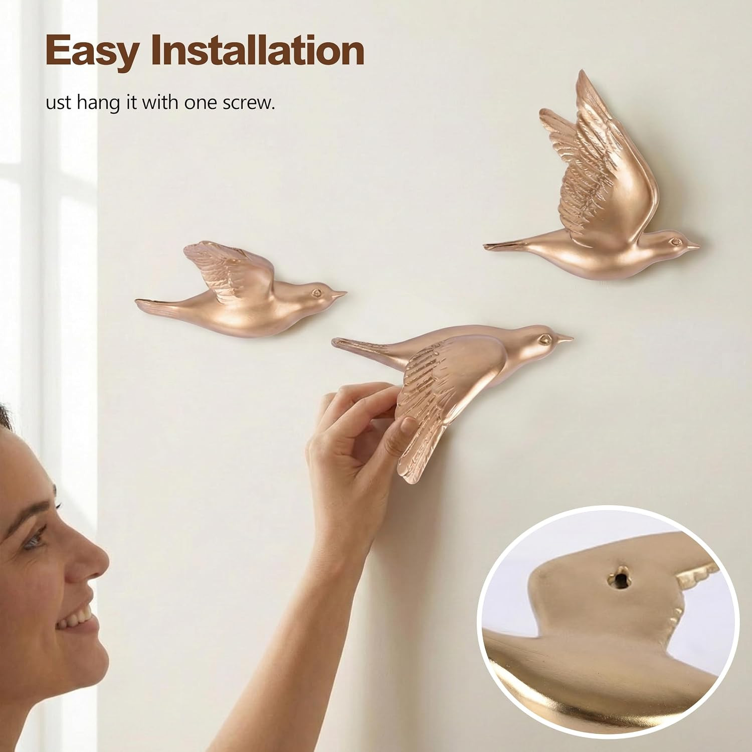 Bird Wall Sculptures Set of 3-3D Wall Art Decor for Living Room, Home Decor Mode