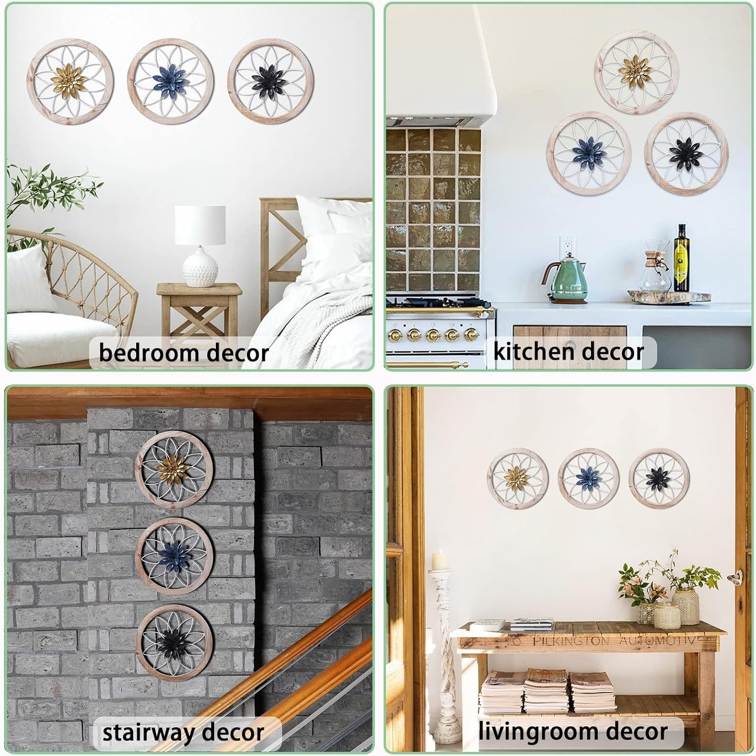 Rustic Farmhouse Wall Decor Set with Interchangeable Flowers