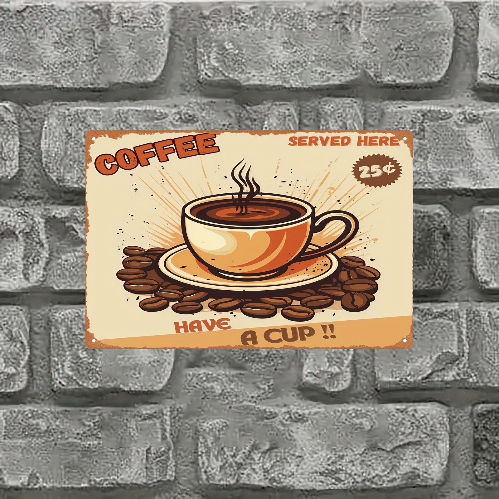 Retro Café Metal Sign with Coffee Cup Wall Art