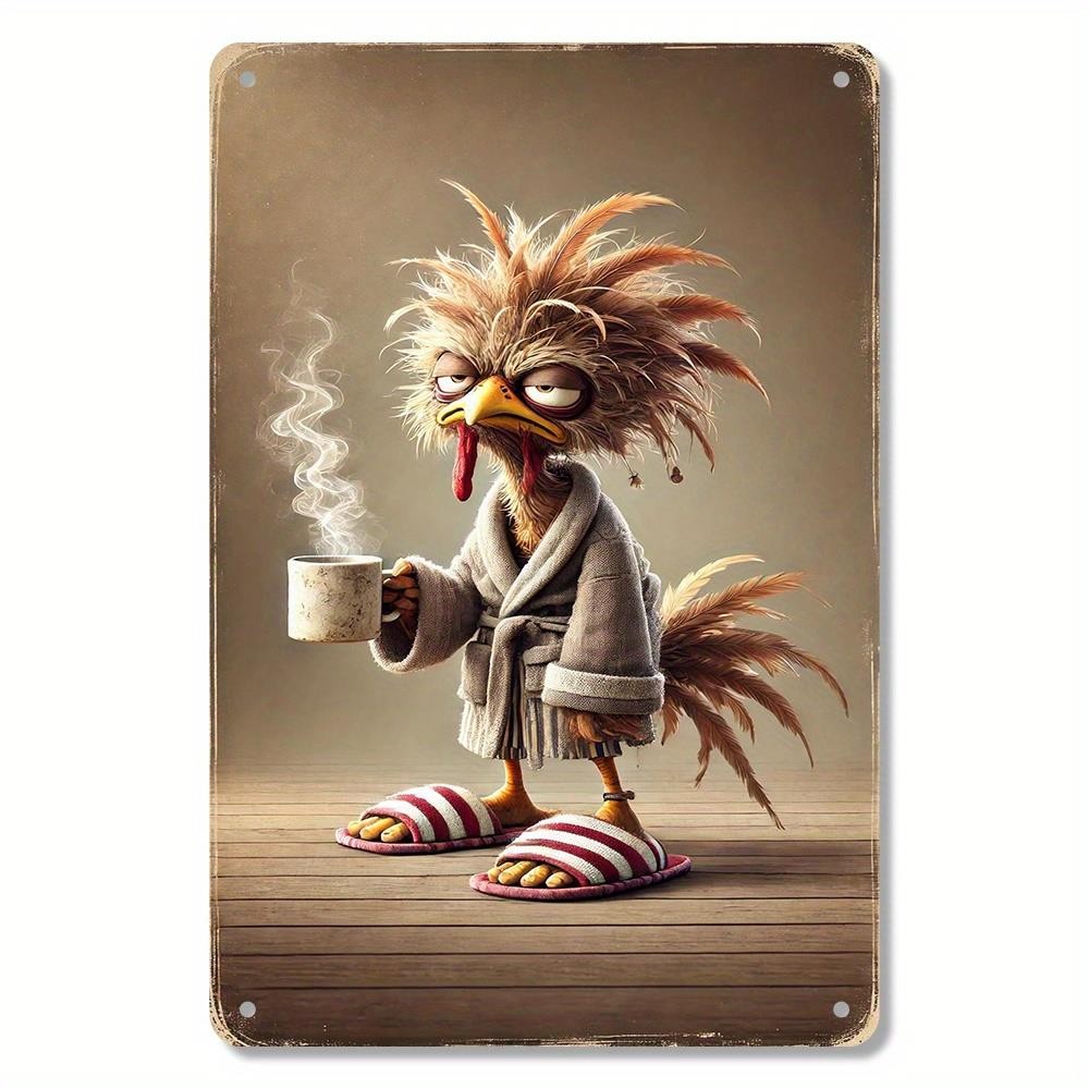 Humorous Metal Sign Funny Aluminum Sign 8×12 Inch Exhausted Rooster