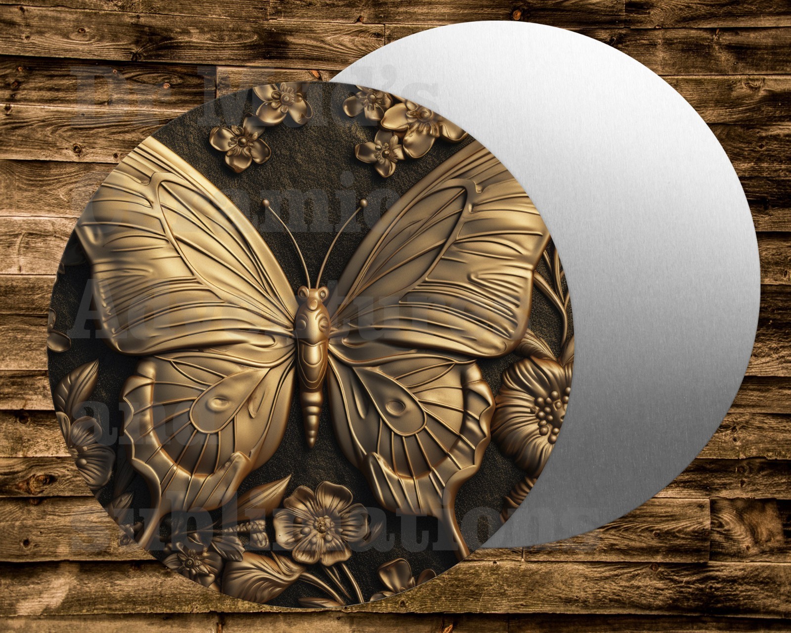 Pretty Butterfly art Metal Round Sign for Wreath, Crafts, miniatures & more.