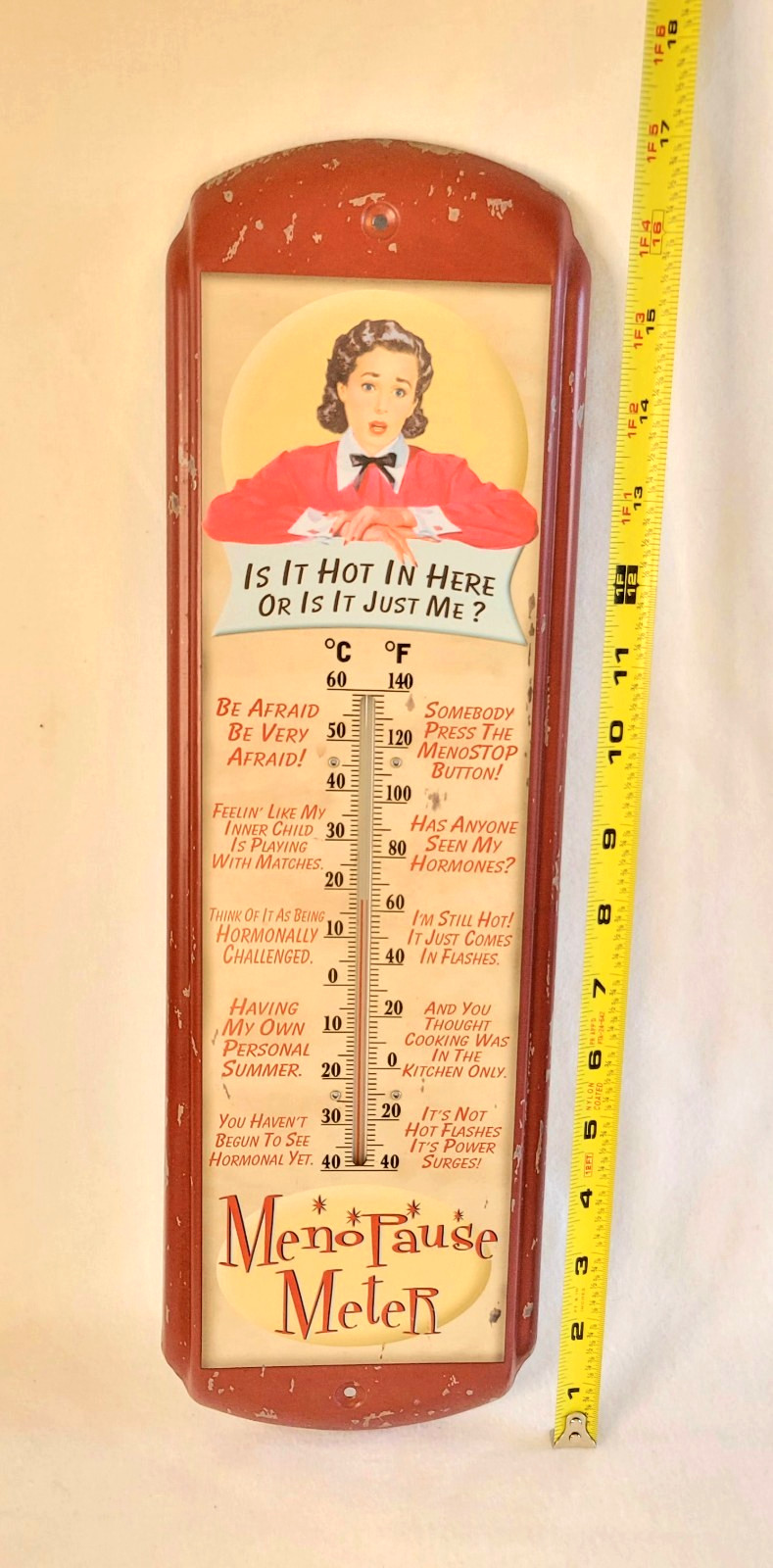 Menopause Hot Flash Thermometer Retro Wall Plaque Metal 17″ Humorous Gift Decor