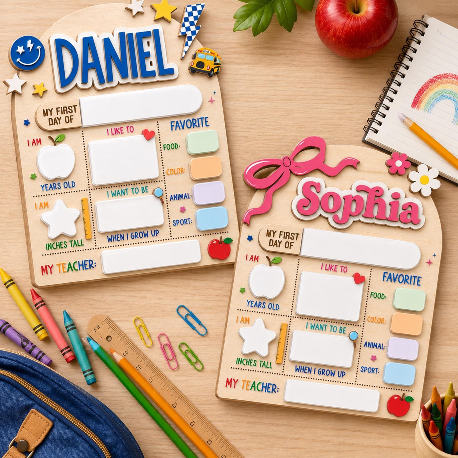 Custom First & Last Day School Sign, Reusable Dry Erase Name Board