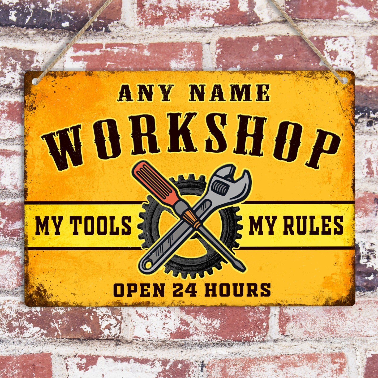 WORKSHOP PERSONALISED Retro Metal Tin Sign Wall Plaque Name Garage Man Cave Shed
