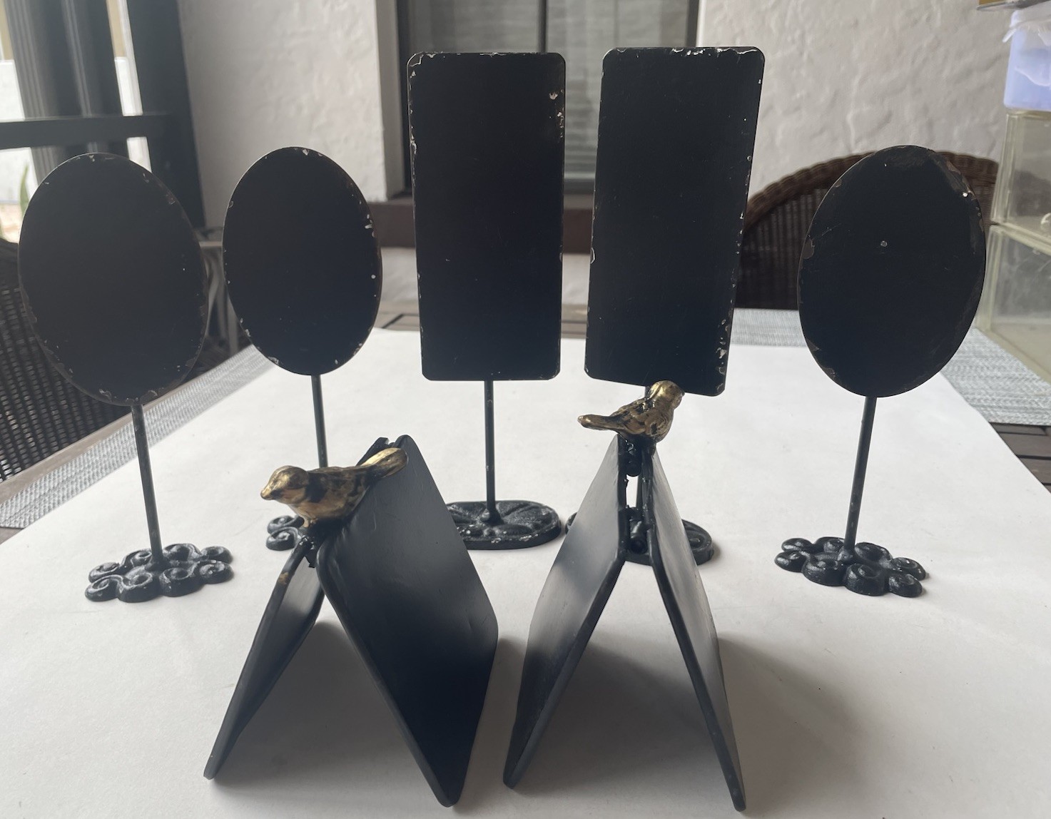 Black Heavy Metal Table Signs Pedestal Base Chalk Board Several Styles 7 Stands