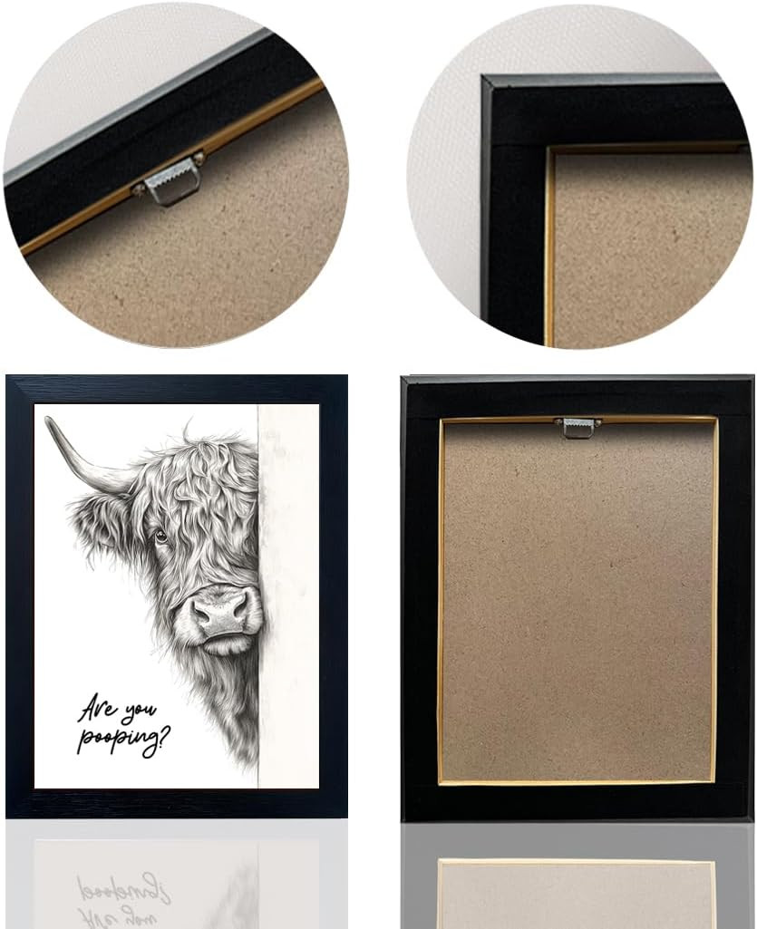 Arte de pared divertido de vaca para baño decoracion rustica con marco negro
