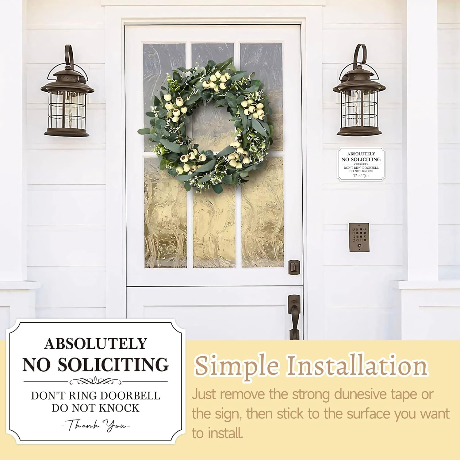 Durable No Soliciting Sticker, Self-Adhesive for Doors & Windows – 5.1×3.5 in