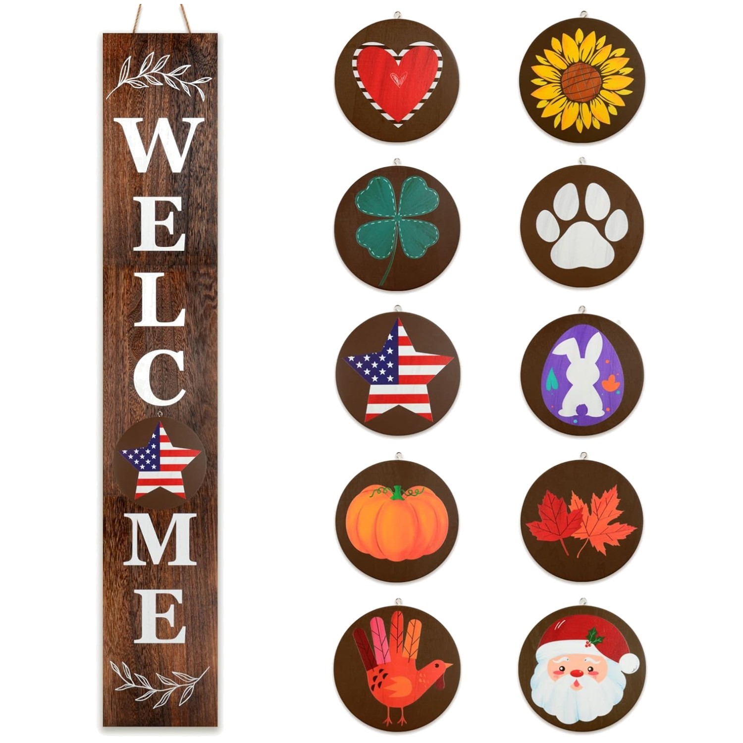 47″ Black Wooden Welcome Sign, 10 Interchangeable Icons
