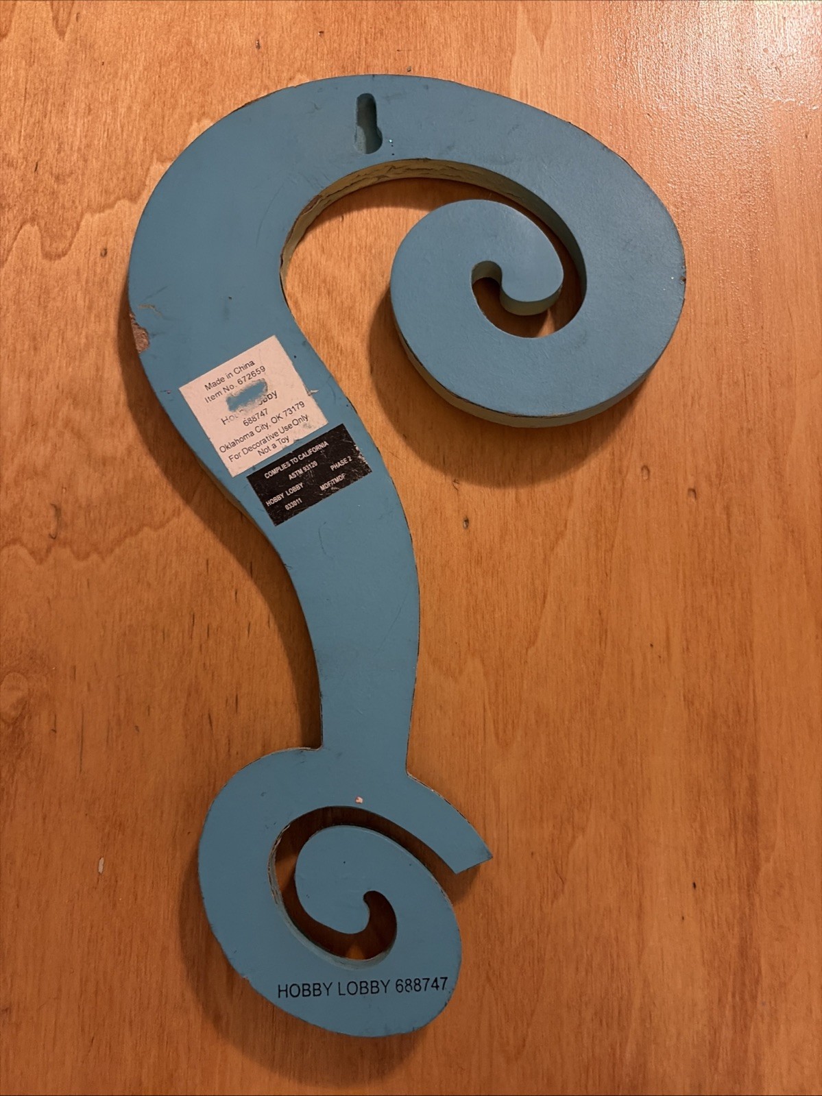 Blue Wooden Question Mark Wall Art Decor Hobby Lobby 11 X 7 Inches