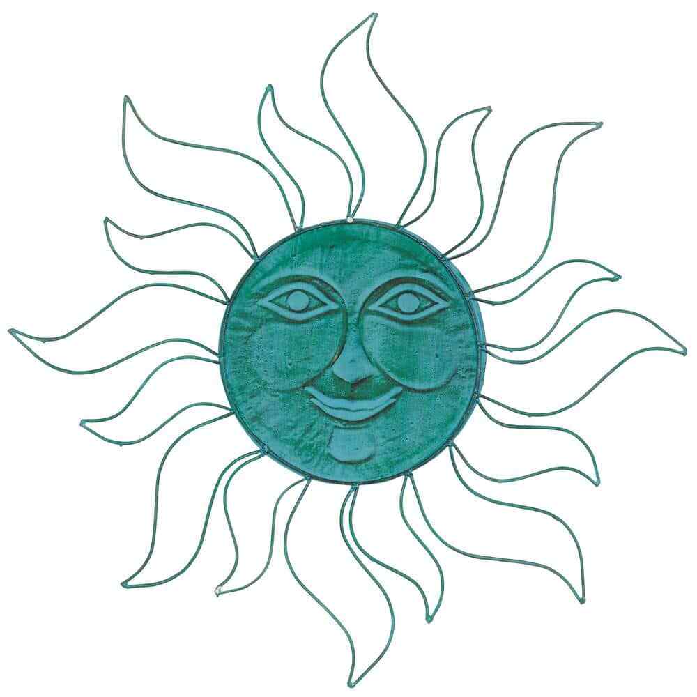 Large Wall Decor Indoor Outdoor Sun with Wire Frame Metal Teal 30 In. X 30 In.