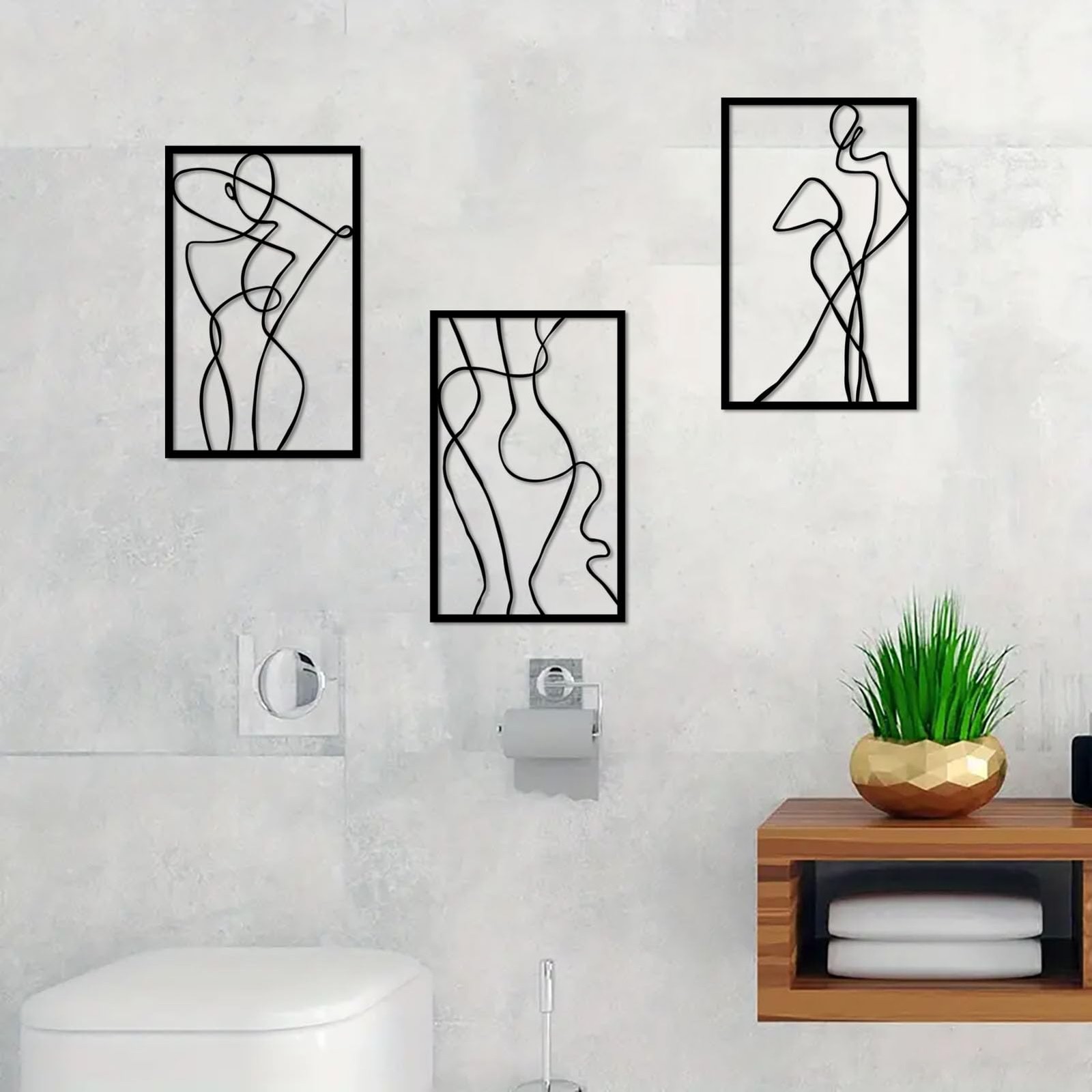 3 PCS Black Metal Wall Art Woman Abstract Female Hanging Decor 15.7×9.8